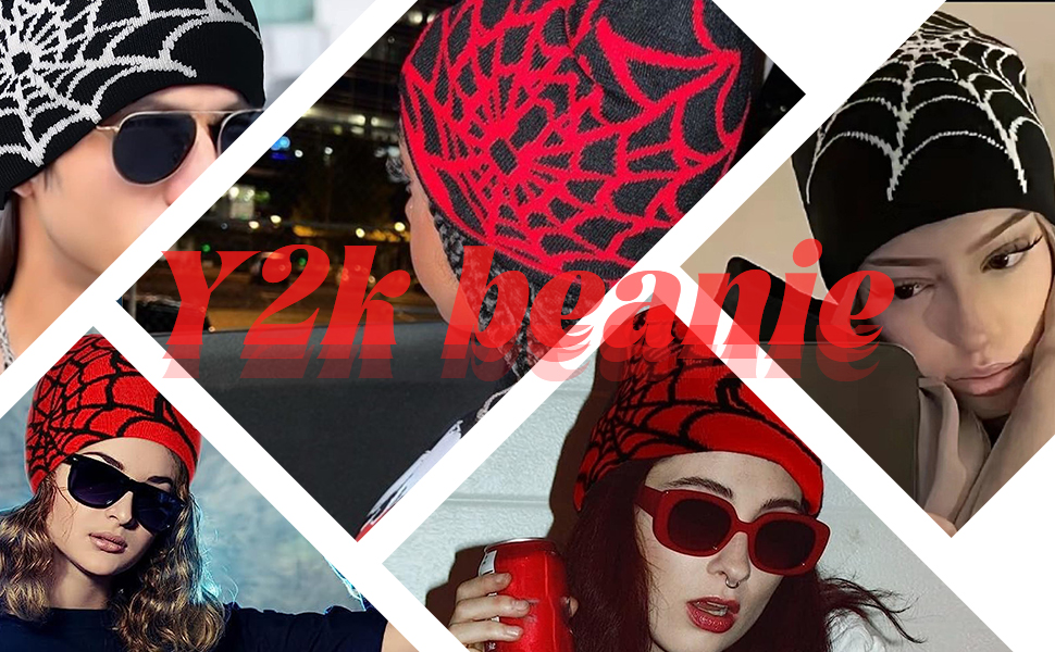 Y2K Beanies Spider Web Pattern Beanie Gothic Acrylic Knitted Hat Casual Streetwear Beanies for Men