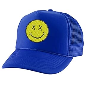 Royal blue smiley face trucker hat 