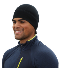 A black, mens merino wool beanie from TrailHeads