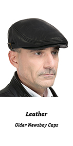 Leather Flat Ivy Caps for Old Men Plus Velvet Newsboy Gatsby Hats Low Profile Outdoor Cabbie Beret