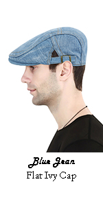 DOCILA Denim Newsboy Cap for Men Women Adjustable Blue Jean Flat Ivy Gatsby Hat Casual Cabbie Beret