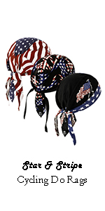 DOCILA 3 Pcs Do Rags Men Stripe Star Print Skull Cap American Flag Bandana Hat Helmet Linner Beanie