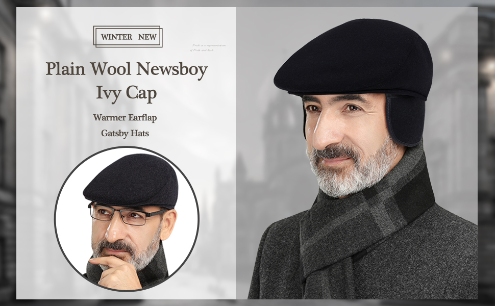 Newsboy Cap With Ear Flap Cashmere Blend Driving Cap Black Grey Coffee