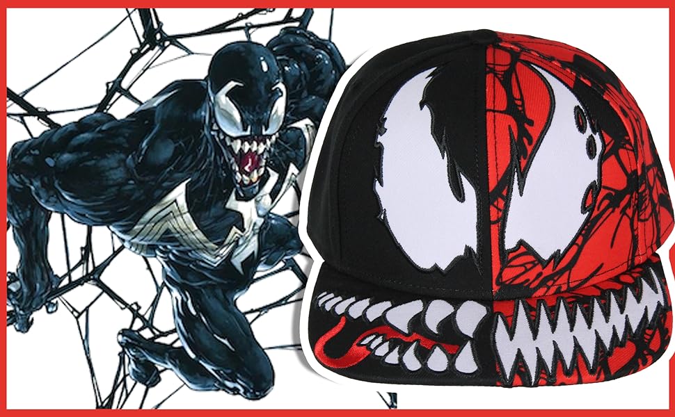 Marvel Comics Venom Carnage Split Face Embroidered Flat Bill Snapback Hat