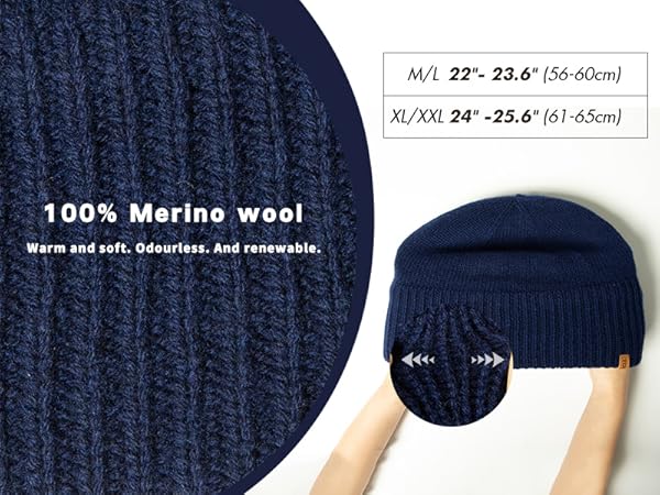 100% merino wool, large big head xl xxl xxxl