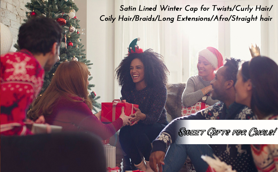 satin lined winter cap for twists curly hair coily hair