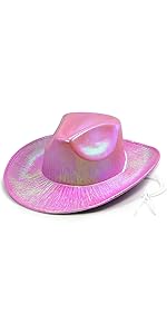 FLUFFY SENSE. Light Up Cowboy Hat Holographic Neon Sparkly Hat Space Cowgirl Hat Pink