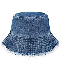 Women Raw Hem Denim Bucket Hat Wide Brim Sun Hat