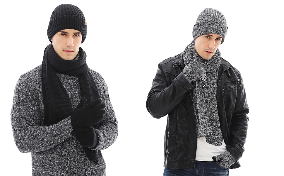 men beanie scarf gloves set