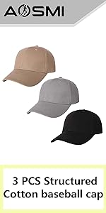 3 PCS Srtuctured Cotton Baseball Cap