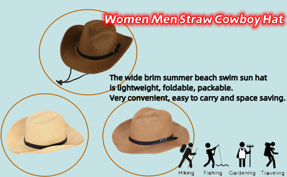 Women Men Summer Western Straw Cowboy Cowgirl Hat