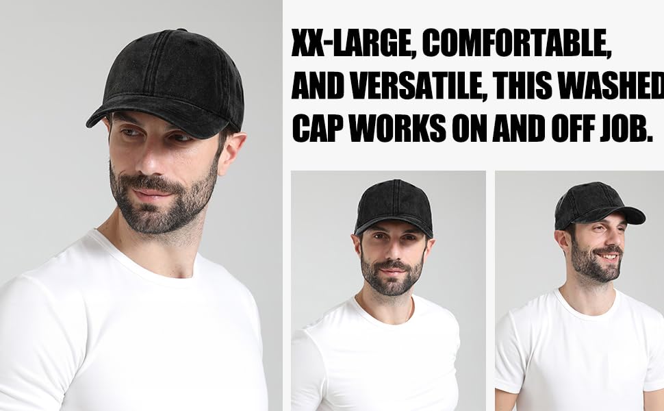 XXL Oversized Washed Plain Baseball Cap for Men & Women Big Heads