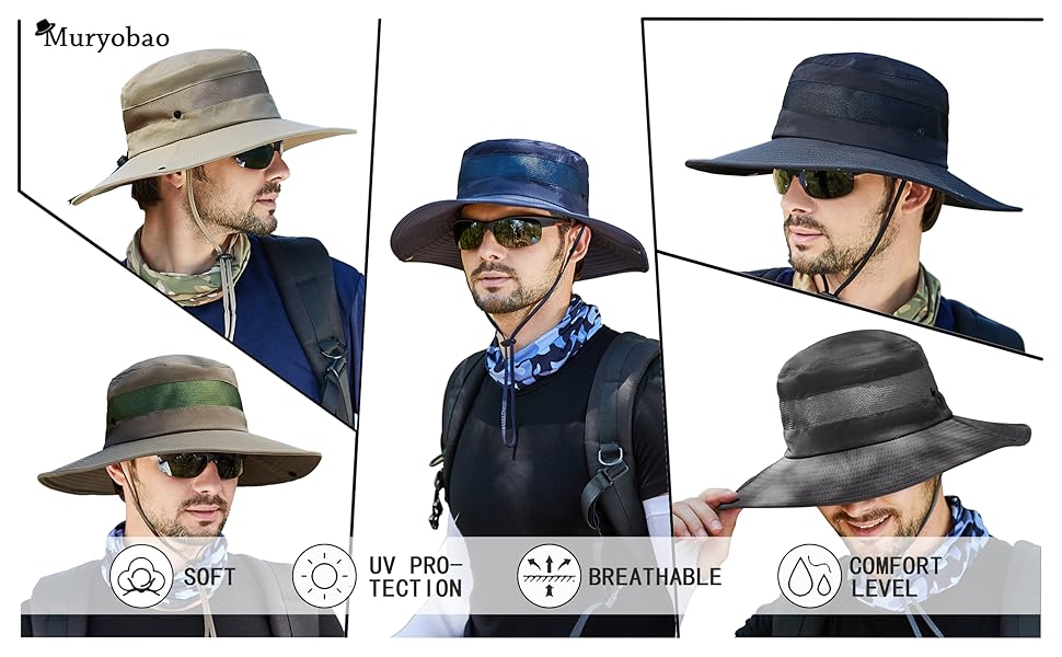 Muryobao Men''s Boonie Hat Summer Sun Hat UV Protection Waterproof for Safari Fishing Cap