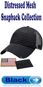 American Flag Distressed Mesh Snapback Collection _ Black