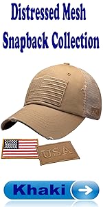 American Flag Distressed Mesh Snapback Collection _ Khaki