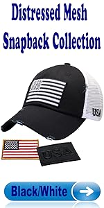 American Flag Distressed Mesh Snapback Collection _ Black/White