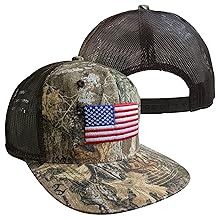 realtree edge dark brown mesh back patriotic american flag flat bill meshback trucker hat cap