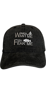 Women Want Me Fish Fear Me Hat for Men Women Washed Black