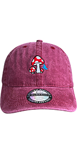 Mushroom with Butterfly Hats for Women Men Washed Burgundy