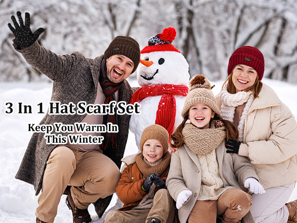 Winter Beanie Hats, Scarf and Touch Screen Gloves Set