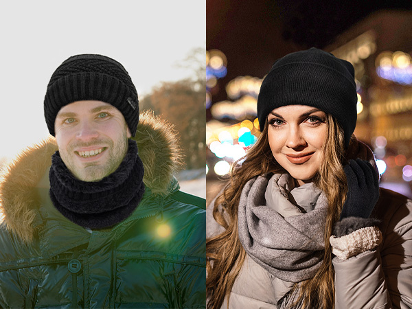 Winter Beanie Hats, Scarf and Touch Screen Gloves Set