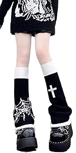 Lolita Leg Warmers Spider Cross Printing Black and White