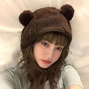 Fleece Beanie Hats for Women Men Bear Safety Hat Outdoor Winter Hat