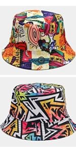 Retro 80s 90s Graffiti Summer Unisex Print Reversible Bucket Hat Travel Hiking Beach Cap