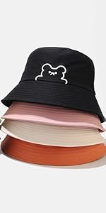 Embroidered Bucket Hats for Women Men Unisex Cotton Wide Brim Boonie Outdoor Summer Beach