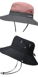 Sun Hats for Men Women,Wide Brim Beach Fishing Hat,UPF 50+ Breathable Bucket Cap Ponytail 