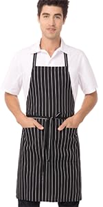 Chef Works Bib Apron, Black/White Chalk Stripe