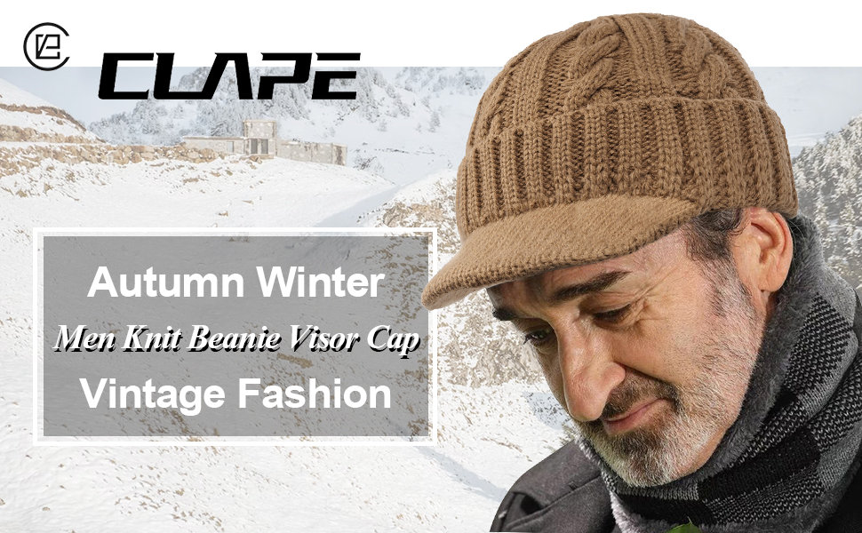 Visor Beanie for Men Winter Knit Hat Cadet Cabbie Skull Cap Ski Hat Cuffed Watch Cap Warm Beanies