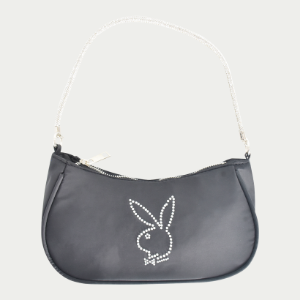 Playboy Shoulder Bag, Women''s Purse Handbag with Rhinestone Carry Strap and Bunny Logo, Black