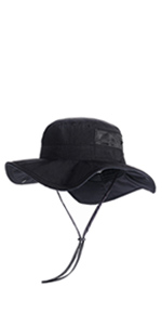 black bucket hat