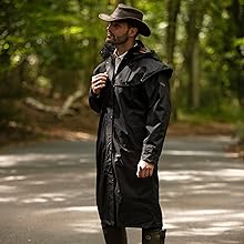 midland cape coat and leather cowhide hat