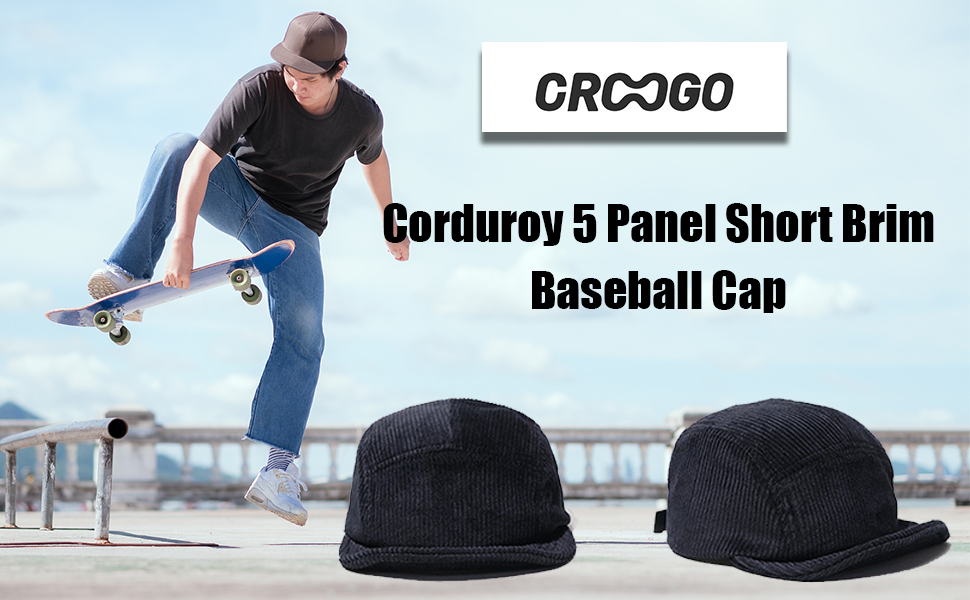 5 Panel Baseball Cap Short Brim Caps Corduroy Trucker Hat Flat Brim Cap Umpire Short Bill Dad Hat