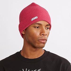 man wearing neff pink daily beanie