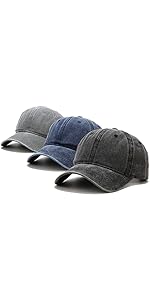 retro washed cotton baseball cap 3 pack