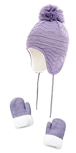 Toddler Kids Girls Hat and Gloves Set Winter Knit Beanie 1-6T