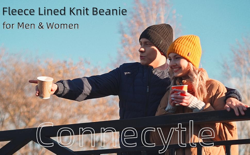 Connectyle Men''s knit beanie for women mens fleece lined warm winter hat with earflaps skull ski cap