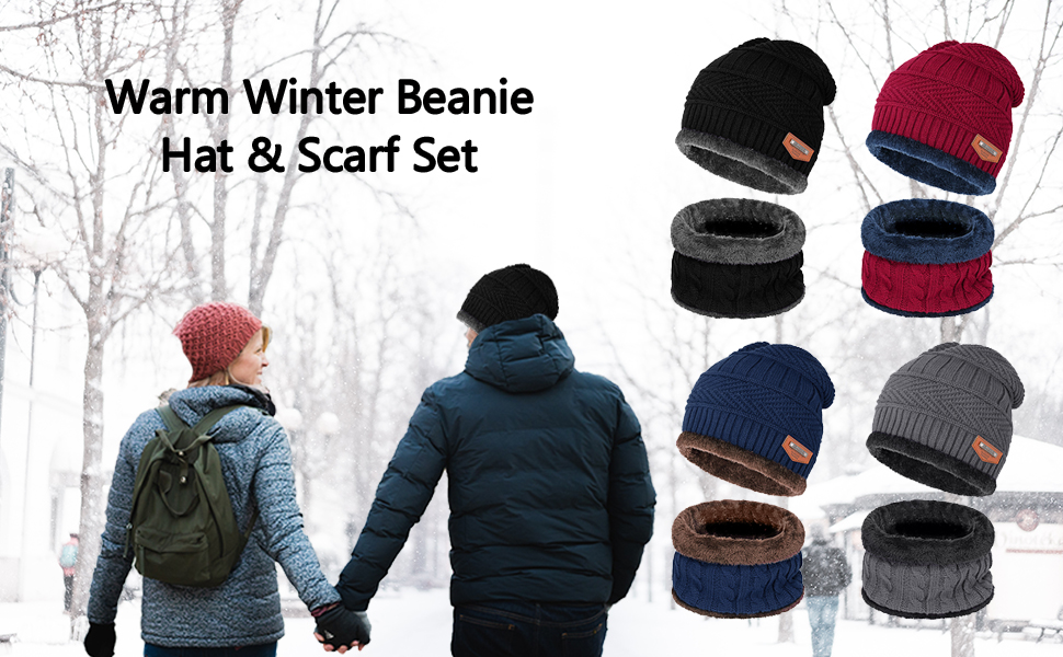 2-Pieces Warm Winter Beanie Hat & Scarf Set