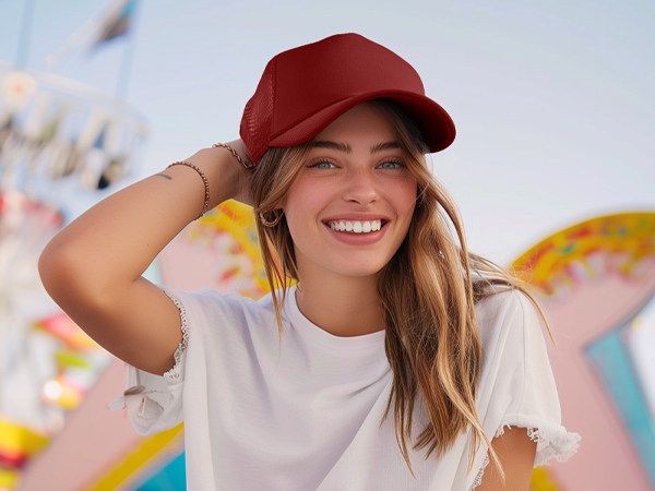 Dalix Plain Trucker Hat in Maroon