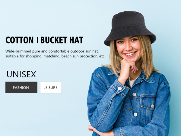 Cotton bucket hat for women and men soft comfortable for shopping summer beach travelling