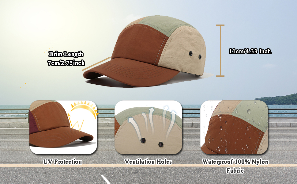 5 Panel Hats Quick Dry Baseball Cap Camper Cap Waterproof Dad Hat Umpire Cap Fitted Cap Cadet Cap