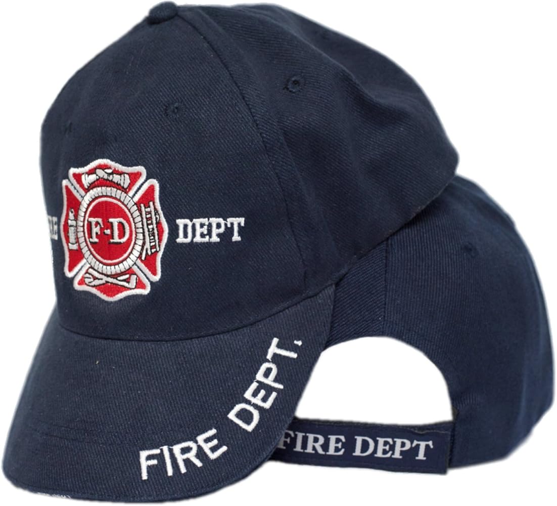 AES Fire Department Dept Red Emblem Navy Blue Plain 3D Embroidered Cap Hat Cap655BU