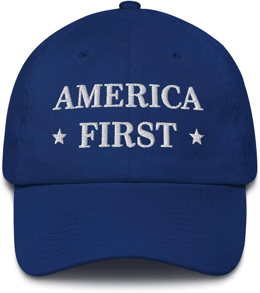 America First Hat (Embroidered Cotton Dad Cap) USA Patriot, July 4th Pride, Made in USA