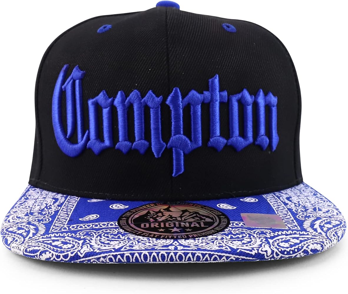 Trendy Apparel Shop Compton Old English Font Embroidered Bandana Flatbill Cap