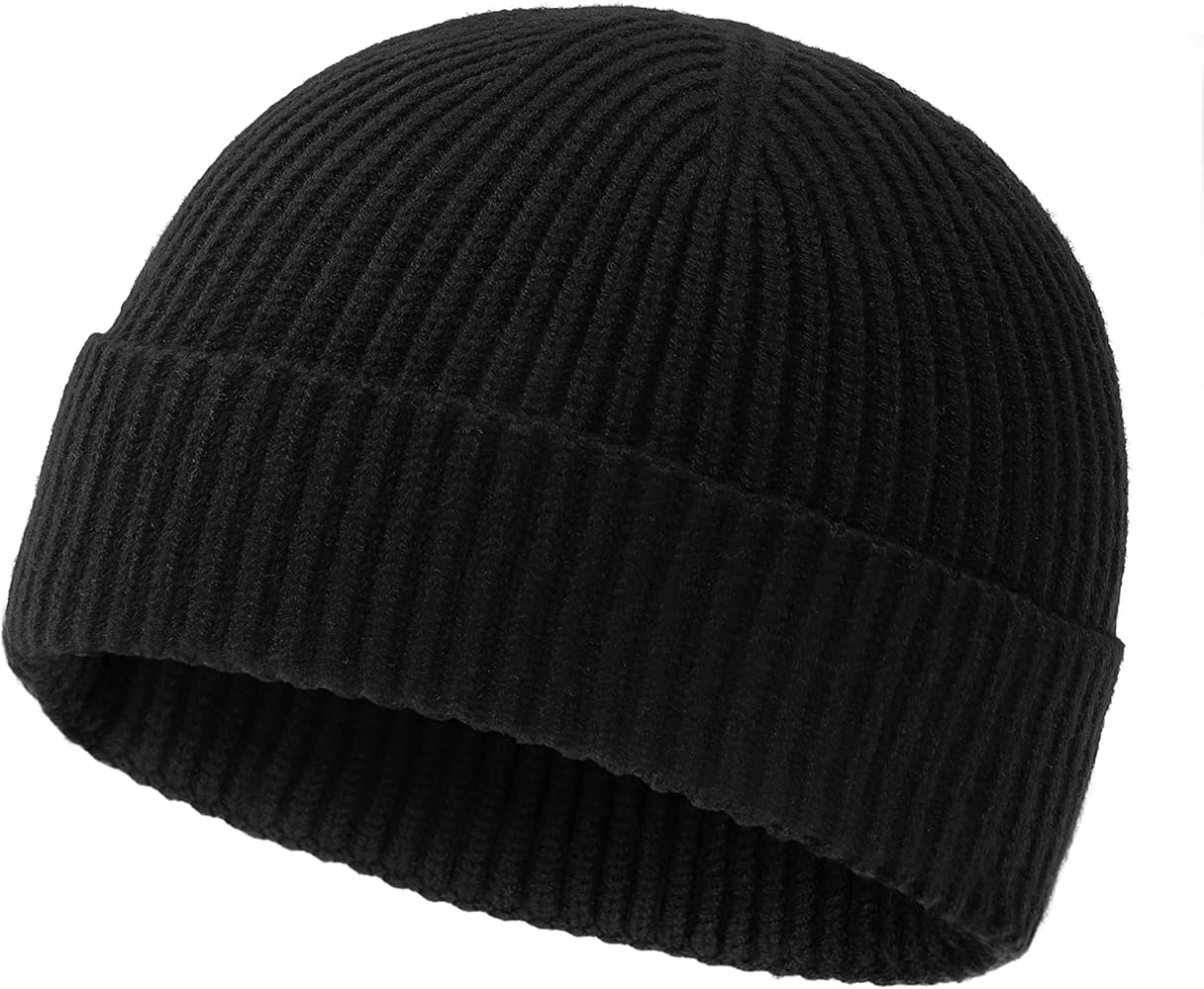 Zylioo XXL Brimless Beanie Hats,Large Knitted Trawler Skull Cap,Winter Stretchy Docker Cap,Warm Rolled Cuff Harbour Hat