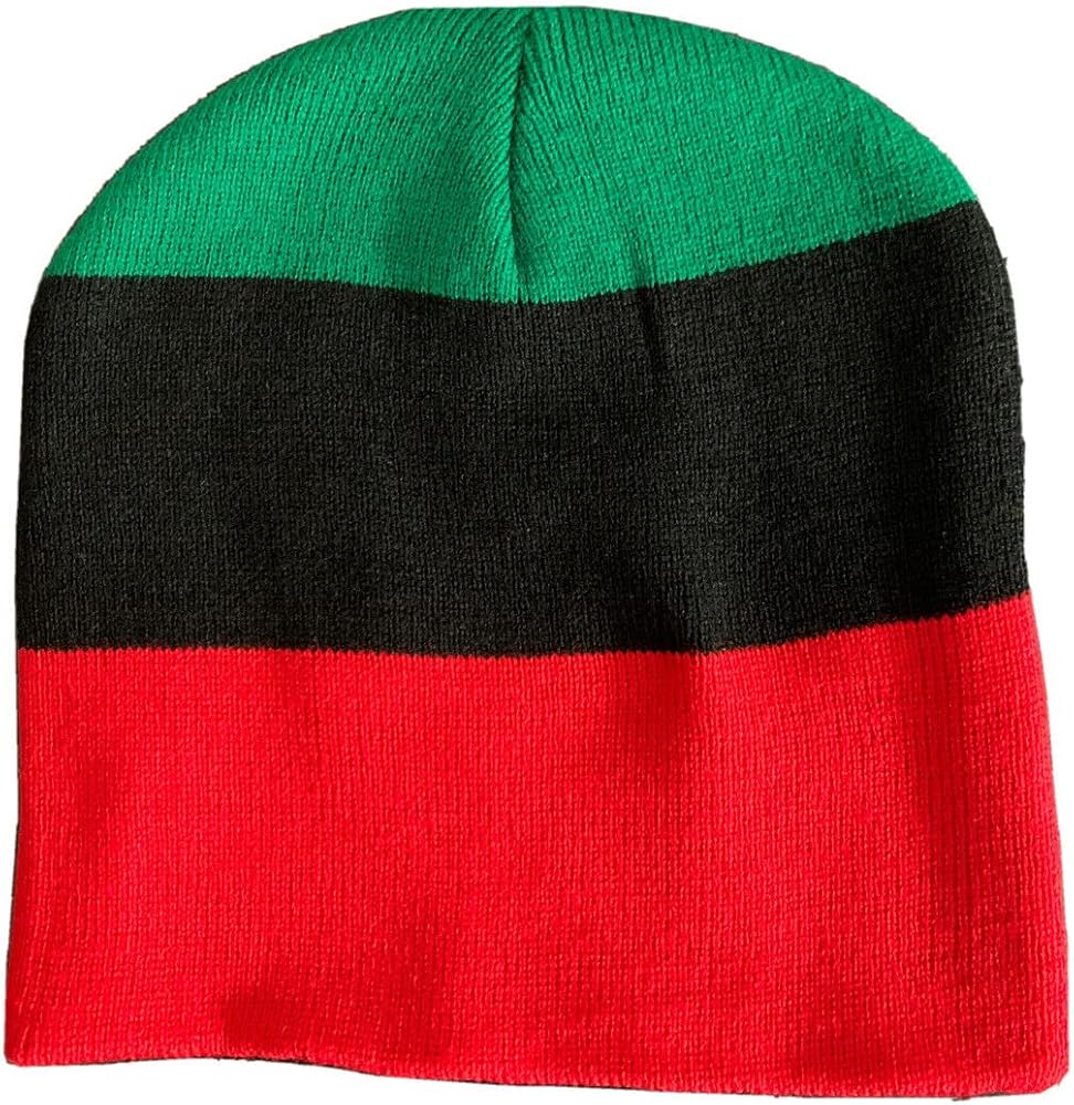 Nayt Men's Pan African Striped 8" Short Beanie Skull Cap Green Black Red