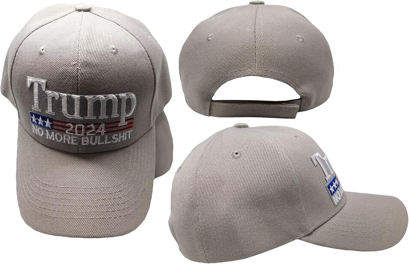 Trump 2024 No More BS Bullsh*t Grey Gray Adjustable Embroidered Cap Hat